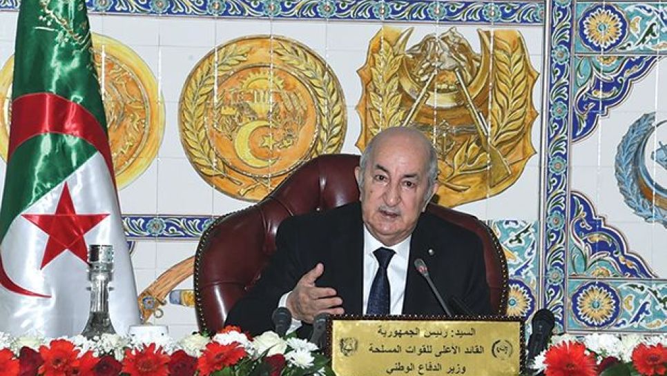 Le président Abdelmadjid Tebboune lors de son allocution au siège du MDN. © D. R.