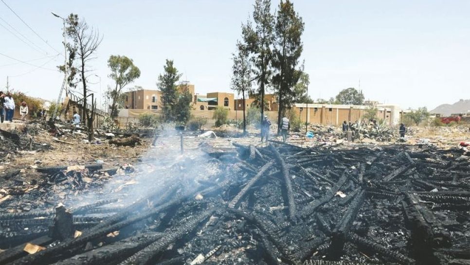 Sanaa, au Yémen, après une frappe saoudienne, le 27 mars 2022. © D.R