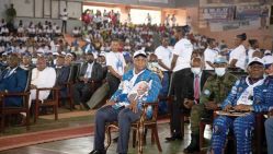 Le président centrafricain Faustin Archange Touadéra lors d'un meeting de son parti, à Bangui le 18 mars 2022 © D. R.