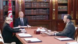 Le président Saïed, la Première ministre Najla Bouden, et le ministre des Technologies, Nizar Ben Néji, le 31 mars 2022. © D. R.