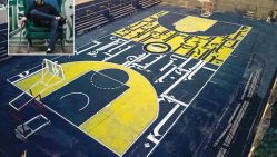 “Hip hop fury”, fresque réalisée sur un terrain de basket-ball. © D. R.