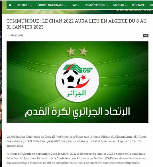 Coupe D Algérie 2023 Calendrier En Réponse Au Gouvernement Ivoirien : Chan 2023: La Faf Dément La  Délocalisation De La Compétition - Sports : Liberté